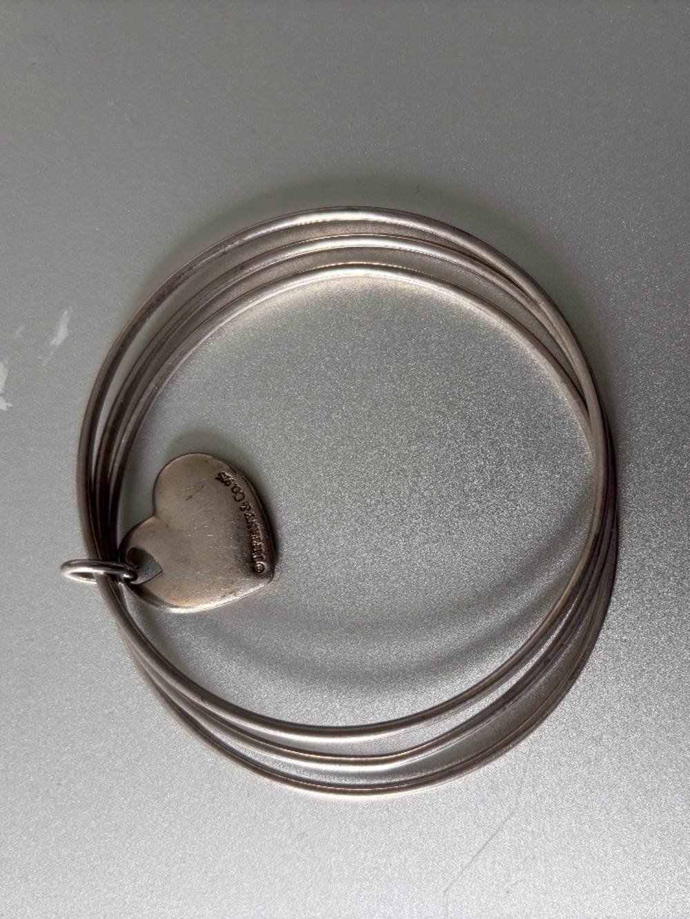 Tiffany & Co. Sterling Silver Heart Tag Triple Bangle Bracelet